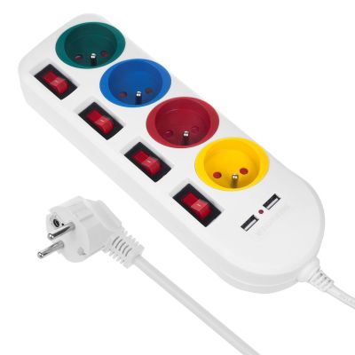 6. MACLEAN 4-fach Steckdosenleiste mit 2 USB-Anschlüssen MCE229W
