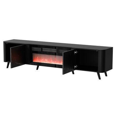 2. VOLARE TV-Schrank 200x39x49 schwarz/san sebastian + Kamin