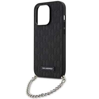 5. Karl Lagerfeld KLHCP14LSACKLHPK iPhone 14 Pro 6,1" schwarz/schwarzes Hardcase mit Saffiano-Monogrammkette