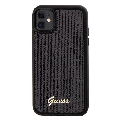 3. Guess Pailletten Script Metallhülle für iPhone 11 / Xr – Schwarz