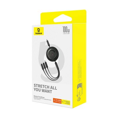 7. Baseus Free2Draw CB000084 einziehbares USB-C – Lightning /USB-C/Micro-USB-Kabel 100 W 1,1 m – Schwarz