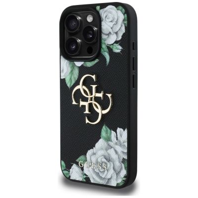 2. Guess Grained Roses Big 4G Logo iPhone 16 Pro Hülle - Schwarz