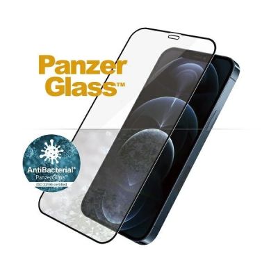 2. PanzerGlass E2E Super+ Microfracture antibakterielles gehärtetes Glas für iPhone 12 Pro Max – mit schwarzem Rahmen