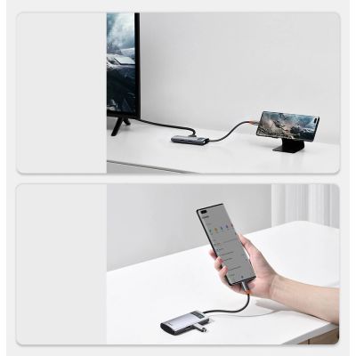 18. Baseus Metal Gleam 4in1 Multifunktions-HUB USB Typ C - USB Typ C Stromversorgung 100 W / HDMI 4K 30 Hz / 1x USB 3.2 Gen 1 / 1x USB 2.0 (CAHUB-CY0G)