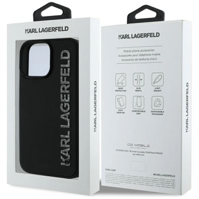 8. Karl Lagerfeld HC 3D Rubber Elongated Glitter iPhone 16 Pro Hülle - Schwarz