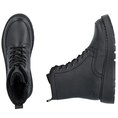 5. Schwarze Damen-Ankle-Boots aus Leder mit Plateau, Rieker 70410-00