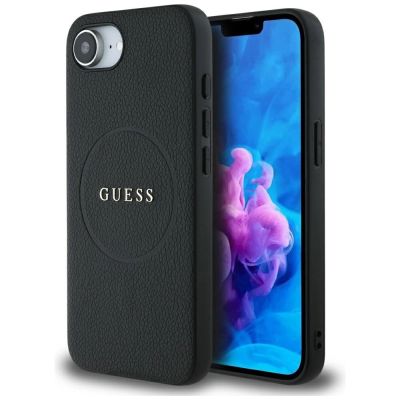 Guess PU Grained Classic Logo Case mit MagSafe für iPhone 16e - Schwarz