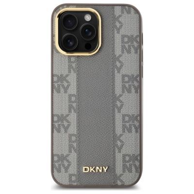 3. DKNY Leather Checkered Mono Pattern MagSafe-Hülle für iPhone 14 Pro Max – Beige