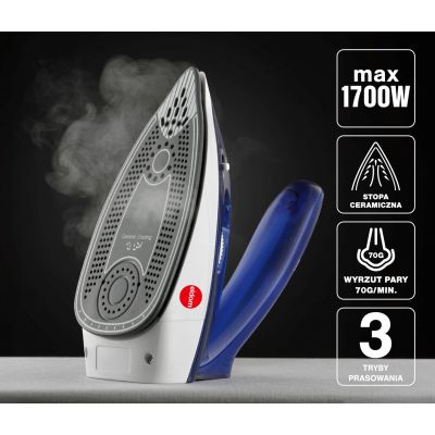 16. ELDOM DA50 900W Reisebügeleisen, blau, zum Trockenbügeln, mit Dampf 15 g/min, Dampf Boost 70 g/min