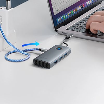 4. Orico PW11-6P USB-C Hub Dockingstation 3x USB-A 3.0 + 1x USB-C 2.0 + 1x HDMI - Grau