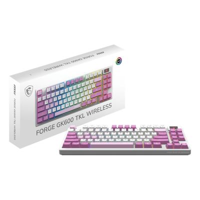 5. MSI FORGE GK600 TKL Kabellose Gaming-Tastatur Violett USB + Bluetooth QWERTZ Spanisch Pink, Lila, Weiß