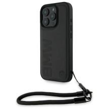 BMW Signature Leder-Cord-Case mit Wortmarke für iPhone 16 Pro Max – Schwarz