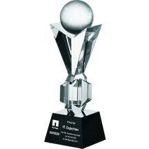 Gravierte Glastrophäe mit Vitrine + Farbfüllung