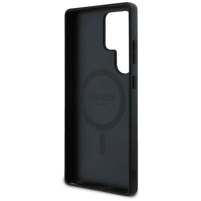 7. Guess Leather 4G Flowers Print Metal Classic Logo MagSafe Hülle für Samsung Galaxy S25 Ultra - Rosa