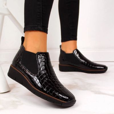 52. Rieker W R474 Schlangenleder Stiefeletten schwarz