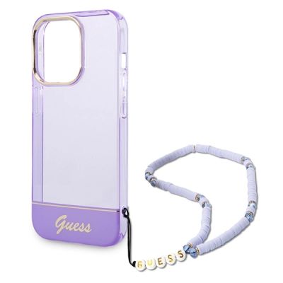 5. Guess GUHCP14XHGCOHU iPhone 14 Pro Max 6,7" lila/lila Hartschale mit durchscheinendem Perlenarmband