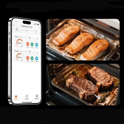 6. Meatmeet X Pro Küchenthermometer mit Bluetooth-/WLAN-App für Grill, Backofen und Smoker – Schwarz