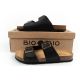 10. Bio Bio Herren-Slipper, profilierte Flip-Flops, Naturleder, schwarz