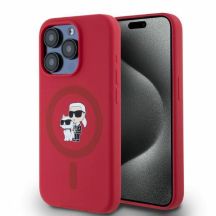 Karl Lagerfeld Silikon Karl&Choupette Heads Ring MagSafe Hülle für iPhone 15 Pro – rot