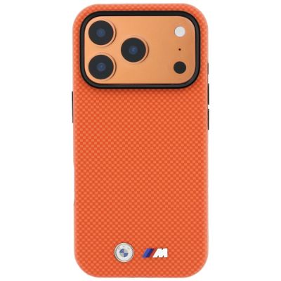3. BMW M Quadrille Kevlar Metall Logo MagSafe Hülle für iPhone 17 Pro Max / 18 Pro Max - Orange
