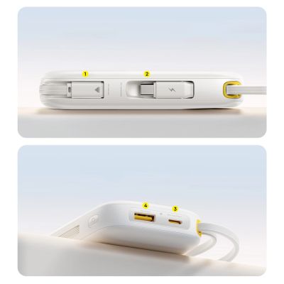 7. Baseus EnerFill FC31 20000 mAh 22,5 W Powerbank mit Digitalanzeige und 2 integrierten Kabeln (USB-C + Lightning) - Weiß