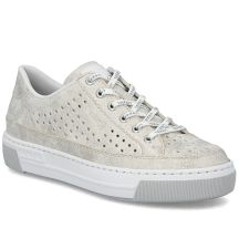 Bequeme, weiche, beige Damenschuhe mit Lochmuster Rieker L8849-60
