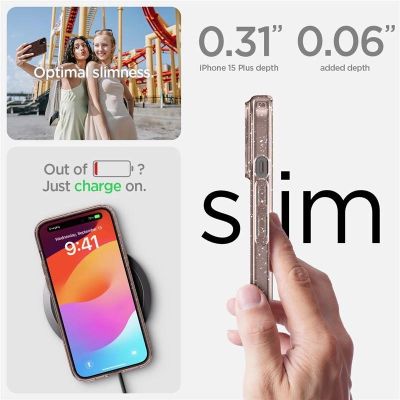 4. Spigen Liquid Crystal Glitter Hülle für iPhone 15 Plus – rosa und transparent