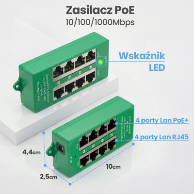 21. Extralink Gigabit PoE Injector 4 Port Active, 4 Gigabit 802.3at/af Ports, Modus A