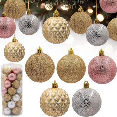 Set mit 35 dekorativen Kunststoffkugeln, 6 cm Durchmesser, in Roségold