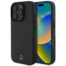 Mercedes MagSafe-Hülle aus strukturiertem und glattem Leder für iPhone 16 Pro – Schwarz