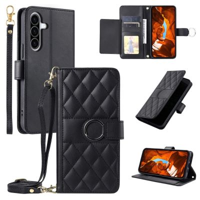 Samsung Galaxy A37 5G Leder-Wallet-Case mit Ständer und Schultergurt – Schwarz
