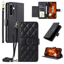 Samsung Galaxy A37 5G Leder-Wallet-Case mit Ständer und Schultergurt – Schwarz