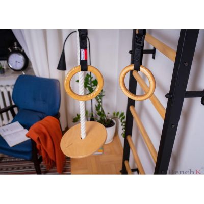 5. GYMNASTIK-Sprossenwand BENCHK mit verstellbarer Klimmzugstange aus Buchenholz und Gymnastikzubehör 711B A076