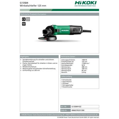 2. Hikoki G13SB4YGZ Winkelschleifer 3,1 kg