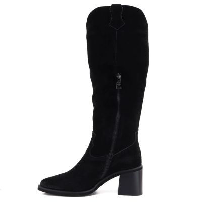 7. Damen-Cowboystiefel aus Leder mit Absatz, Wildleder, schwarz, Vinceza 133103