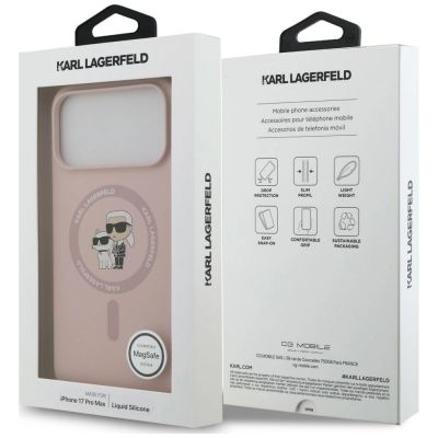 8. Karl Lagerfeld Silicone Karl&Choupette Ring MagSafe Hülle für iPhone 18 Pro Max / 17 Pro Max – Rosa