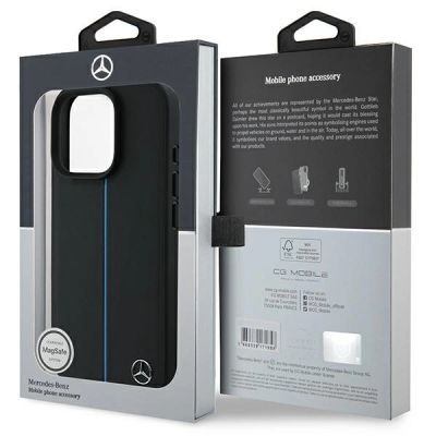 8. Mercedes MB Blue Line MagSafe Lederhülle für iPhone 16 Pro – Schwarz