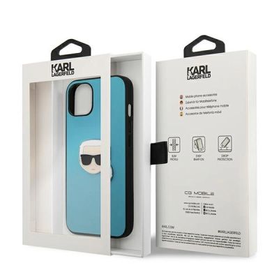 8. Karl Lagerfeld Leder Ikonik Karl's Head Metallhülle für iPhone 13 mini - Blau