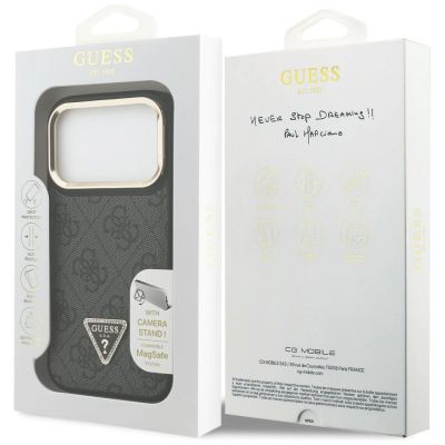 8. Guess 4G PU Dreieck-Logo & Standkamera Magsafe Hülle für iPhone 17 Pro - Schwarz