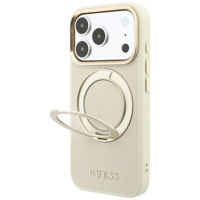 2. Guess Ring Stand 360 Grained Classic Logo MagSafe Hülle für iPhone 18 Pro Max / 17 Pro Max - beige