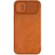 4. Nillkin Qin Leder Pro Hülle iPhone 14 Plus Kamera Cover Holster Cover Flip Case Braun