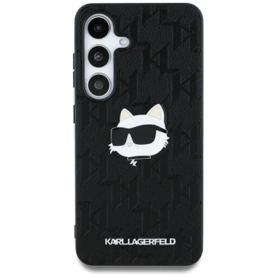 3. Karl Lagerfeld Leder-Hülle mit Monogramm-Pin-Logo und Choupette-Kopf für Samsung Galaxy S25, Schwarz