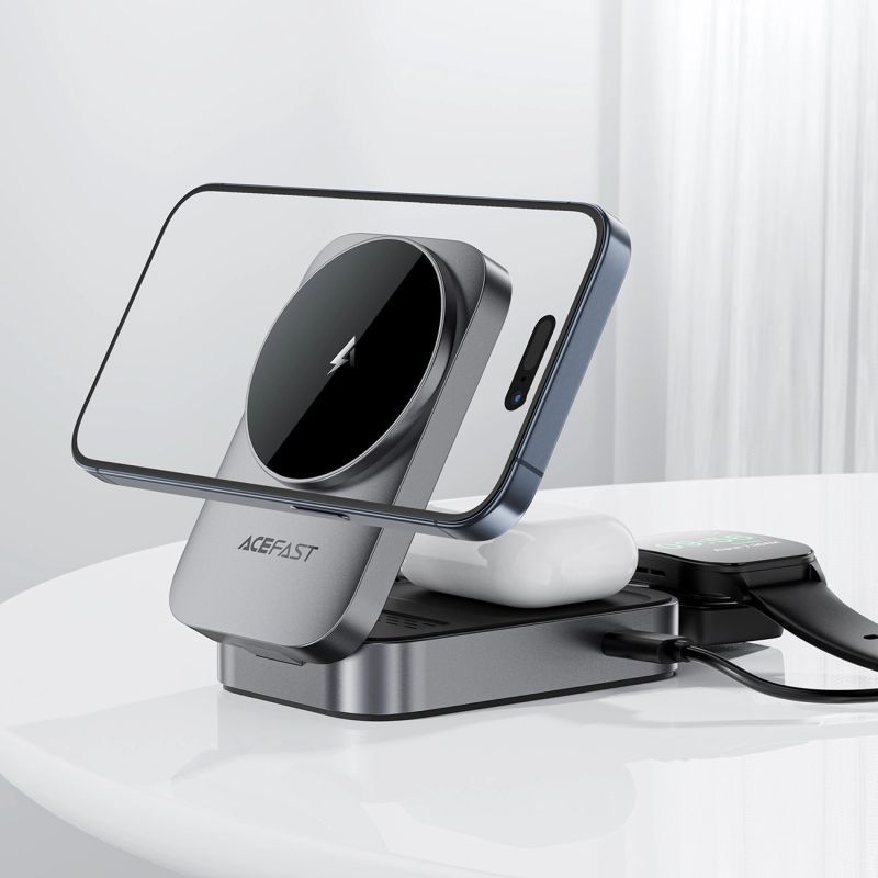 5. Acefast E22 3-in-1 Kabellose Induktive Ladestation, MagSafe Kompatibel - Grau