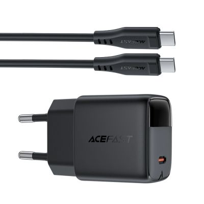 3. Acefast A113 GaN PD 20W USB-C Wandladegerät mit Display mit USB-C Kabel - Schwarz