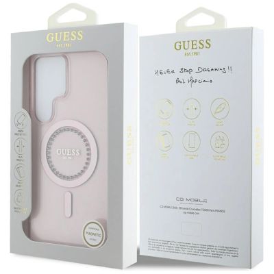8. Guess Strass-bedruckte MagSafe-Hülle für Samsung Galaxy S25 Ultra, Pink