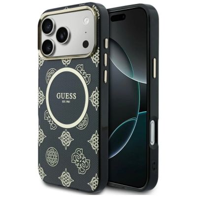 Guess IML Peony Dot MagSafe Hülle für iPhone 17 Pro Max – Schwarz