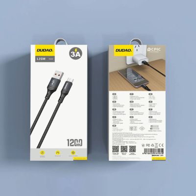 6. Dudao L3SM USB-A – MicroUSB 3A-Kabel 1,2 m mit Geflecht – Schwarz