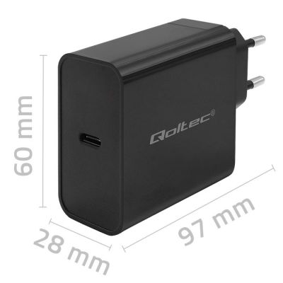 7. QOLTEC Super-Schnellladegerät mit Power Delivery | 1x USB-C | 65 W | 5–20 V | 3–3,25 A | Schwarz