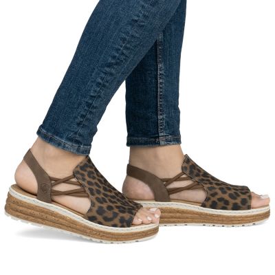 2. Beige Plateau-Sandalen mit Leopardenmuster für Damen, Rieker 62741-90