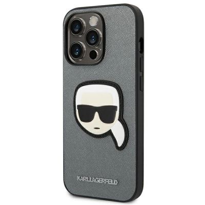 2. Karl Lagerfeld Saffiano Karl's Head Patch Hülle für iPhone 14 Pro Max - Silber